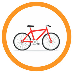 Fototapeta premium Red Bicycle Icon Within an Orange Circle. Transportation Symbol Illustration.