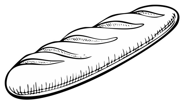 Artistic sketch of a long bread loaf with wavy scoring marks and a rustic texture