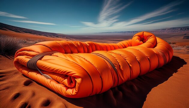 orange rolled sleeping bag high resolution picture