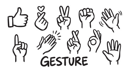 Fototapeta premium Collection of hand gestures and human hand signals for communication and expression.