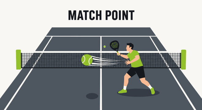Dynamic Sport Action: Tennis Match Game Illustration, Bold Composition and Vibrant Colors