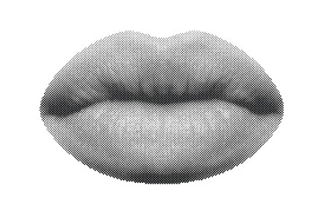 Naklejka premium Retro halftone vector illustration of closed human lips with detailed texture isolated on white background