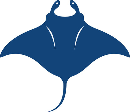 Blue Manta Ray Silhouette Vector Illustration &ndash; Minimalist Stingray Graphic for Marine Logo and Beach Branding