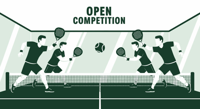 Dynamic Padel Tournament: Open Competition Illustration Featuring Players in Action