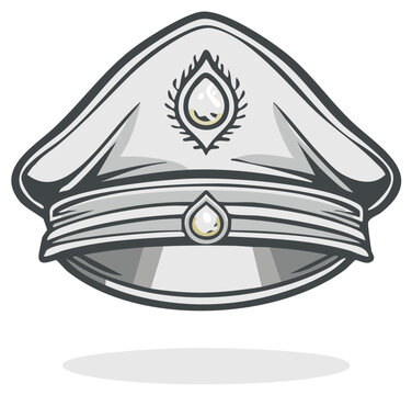 Stylish White Peak Cap Illustration with Decorative Details and Design Elements