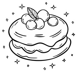 Obraz premium Whimsical Hand Drawn Dessert with Berries and Sparkling Embellishments for Sweet Treats and Celebrations