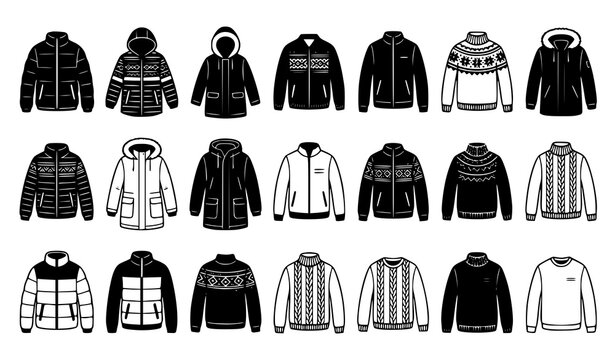 Winter clothing vector set &ndash; black and white jackets and sweaters collection