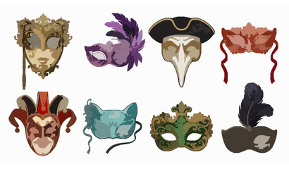 Venetian Mardi Gras mask vector set – colorful carnival masquerade designs © MstBabli