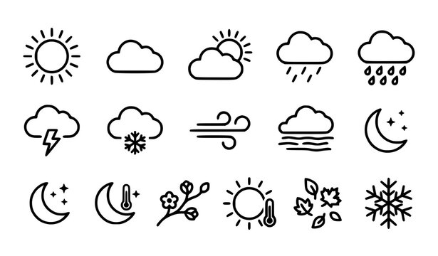 Simple weather icon set vector &ndash; weather conditions and seasonal changes