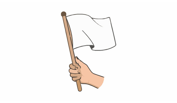 Hand holding white flag vector &ndash; minimalist surrender symbol illustration