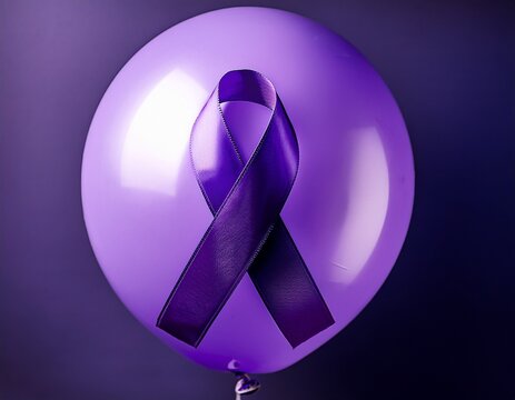 purple ballon with purple ribbon for world cancer awareness a domestic violence leprosy awareness