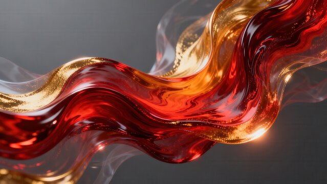 Abstract flowing red and gold liquid