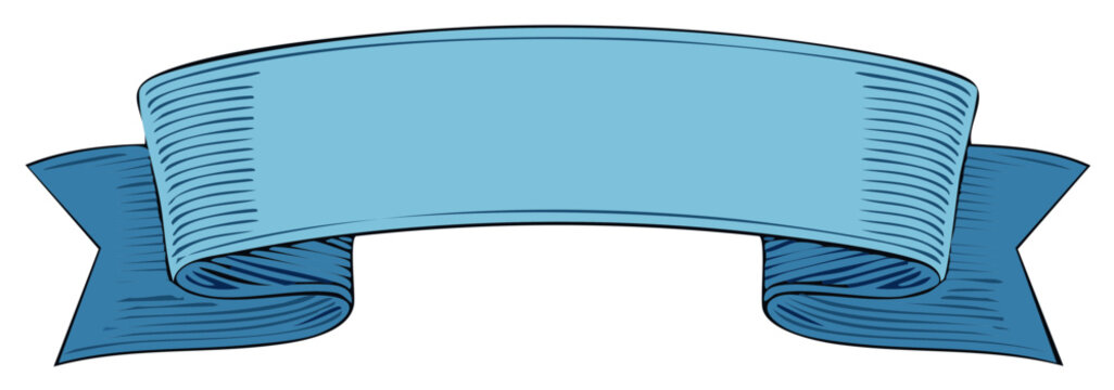 Elegant blue ribbon banner in a vintage engraved style for text and design