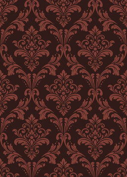 Luxury red damask pattern in deep maroon tones with royal vintage ornaments for a seamless red damask pattern background, premium wine labels, theatrical backdrops, and classic decor.