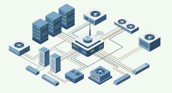 A complex network infrastructure system visualized.