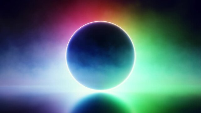 Dark sphere with smoke over changing vibrant glow background