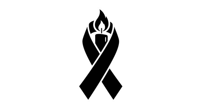 Black Awareness Ribbon with Candle Flame Symbol