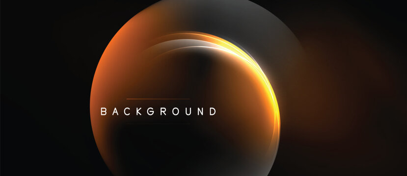 Dark background features glowing orange sphere. Light streaks create dynamic visual effect. Text reads BACKGROUND. Minimalist design.