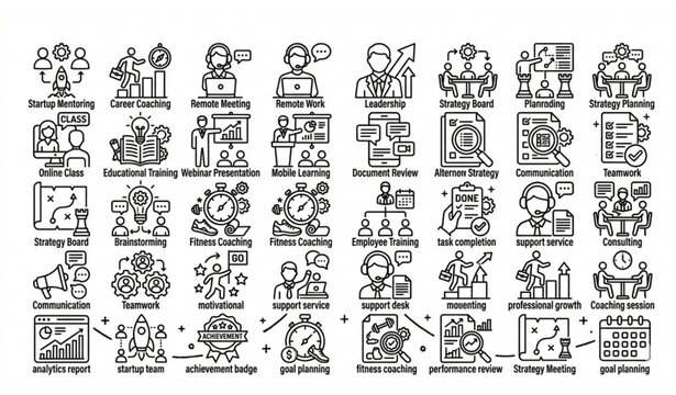 Mega Collection of Business Mentoring, Startup Growth, and Corporate Coaching Icons.