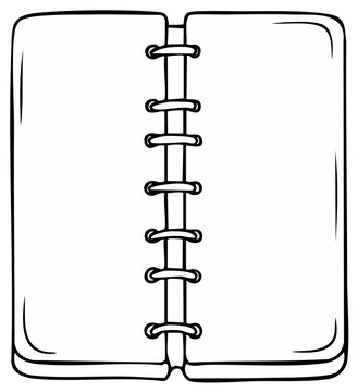 Open Blank Notebook with Spiral Binding Simple Line Art