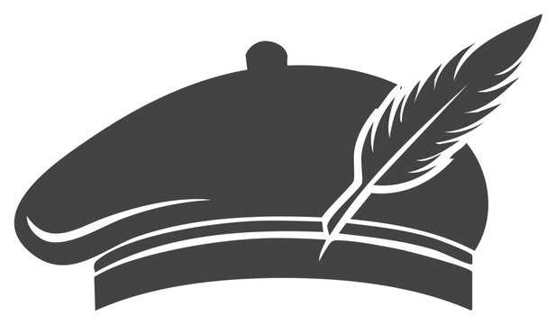 Classic beret adorned with a stylish feather showcases elegance and tradition artistic hat vector illustration