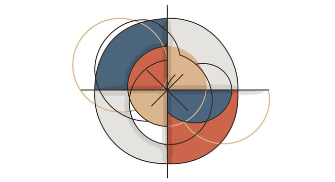Abstract geometric design with overlapping circles and lines.