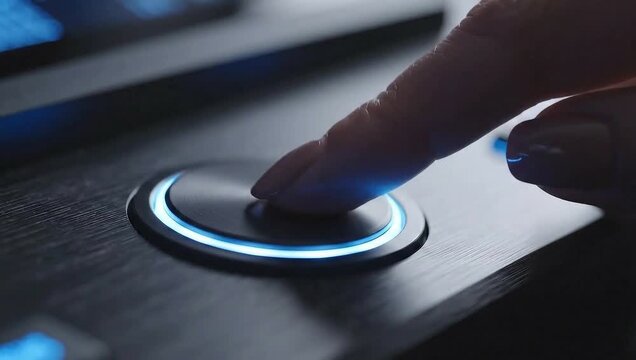 Finger Pressing Button with Blue Light Effect.