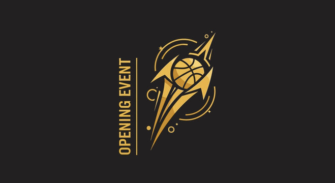 Gold Basketball Emblem for Opening Event and Championship, Stylish Graphic Design
