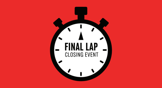 Final Lap Event Timing Symbol on Red Background with White Stopwatch Illustration
