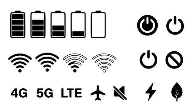 Mobile device indicators icon set battery power wifi network airplane mode