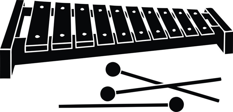 Xylophone and mallets percussion instrument black silhouette vector art