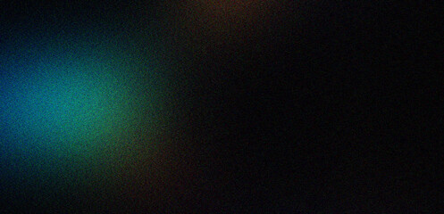 Fototapeta premium Dark moody texture with cyan and green glowing light spots and heavy digital noise grain effect.