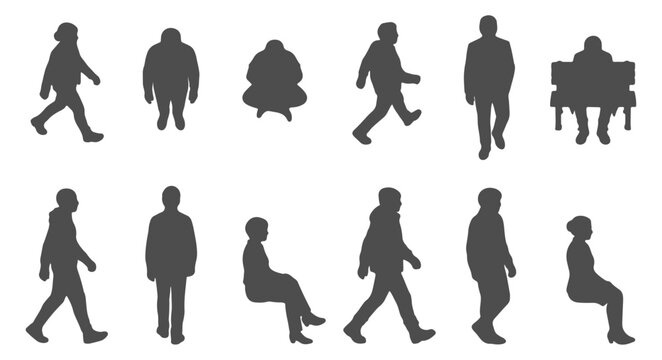 Architectural People Silhouette Set with Black Solid Human Scale Figures for Site Plans Sections and Urban Design Diagrams