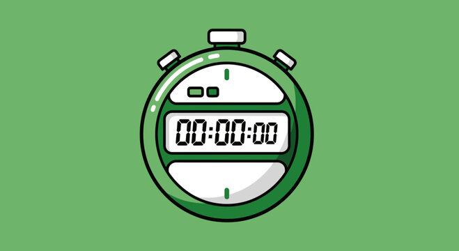 Green Stopwatch Illustration Depicting Zero Time and Beginning of a New Moment