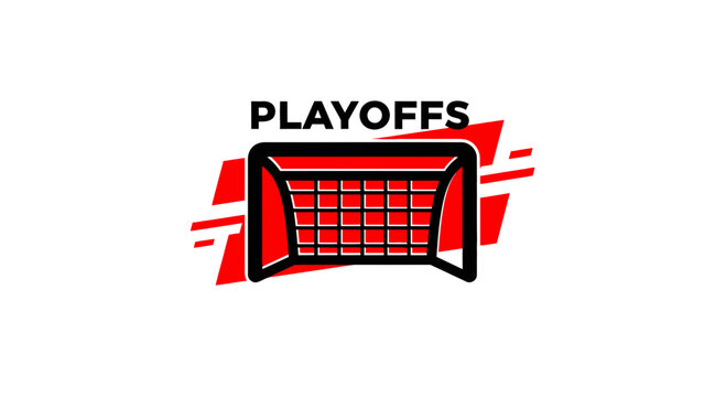 Graphic Playoff Design Featuring Red and Black Colors With Soccer Goal Emblem