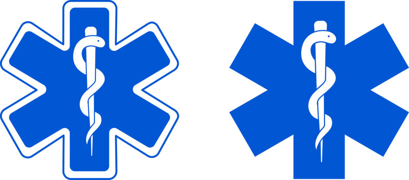 Blue star of life medical emergency symbol, professional ambulance and paramedic rescue service icon, bold clinical healthcare branding for urgent care