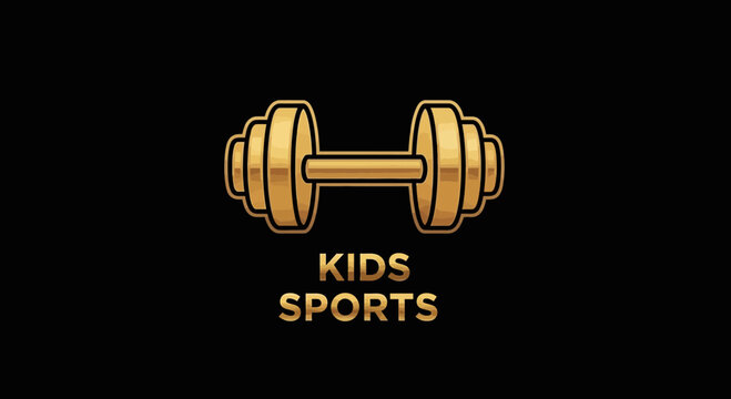 Golden Dumbbell Logo for Kids Sports Athletics and Physical Exercise Activities