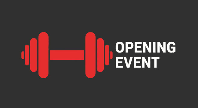 Gym Opening Event: Red Dumbbell Logo On Black Background Promotion Announcement
