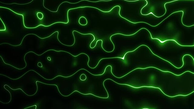 Wavy lines animation with neon green glow. Abstract wavy lines pattern on black. Wavy lines futuristic digital motion background.