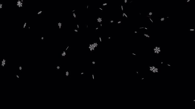 Snowing snowflakes falling alpha channel transparent background winter motion video animation to use for christmas, winter season video animation. Creative 4k video on transparent isolated background.