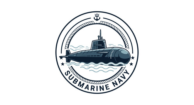 Submarine Navy Emblem - Military Submersible Ship Vector Art