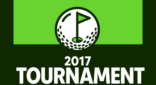 Green Golf Tournament Logo Featuring Ball And Flag Celebrating The Year 2017