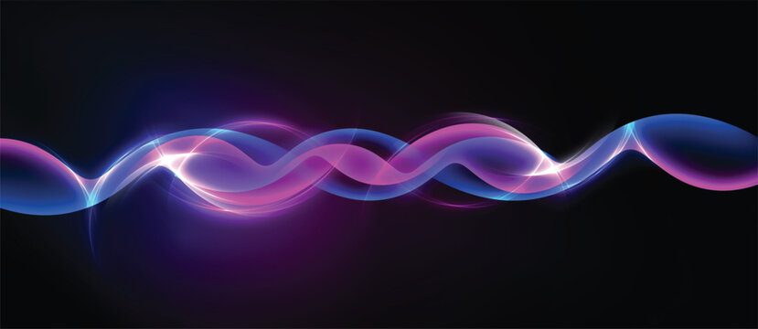 Bright wavy lines span image. Vivid pinks, blues create dynamic flow against dark backdrop. Smooth gradients suggest energy, movement.