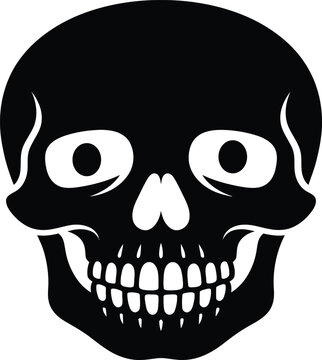 Black skull silhouette on a white background a stylized depiction of a human cranium with detailed teeth and eye sockets high quality professional