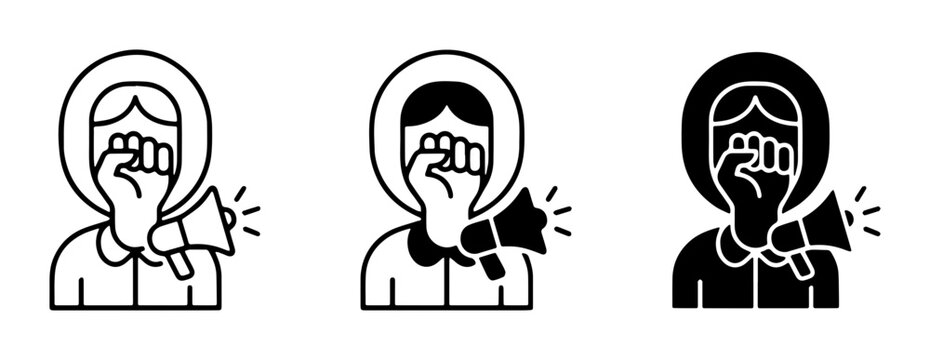 Protest Icon Set: Activist with Megaphone and Raised Fist, Social Justice Symbols, Vector Graphics for Demonstrations and Advocacy