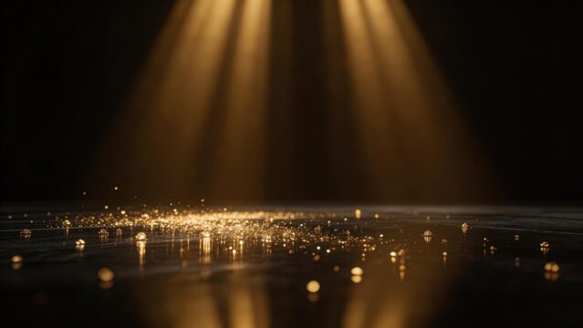 Golden light beams on reflective surface