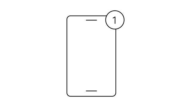 Professional smartphone notification vector icon with editable stroke showing a mobile device screen and alert symbol, versatile hand-drawn scalable line illustration for modern web design.