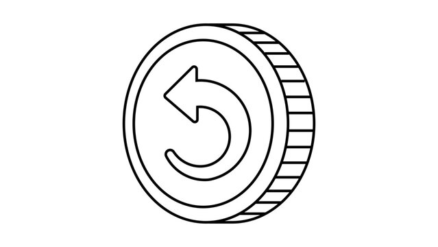 Cash back refund coin vector illustration with editable stroke for financial services, featuring a clean hand-drawn outline icon perfect for money return guarantees and commerce applications.