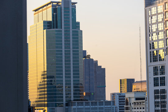Modern office building blue sky high rise building
