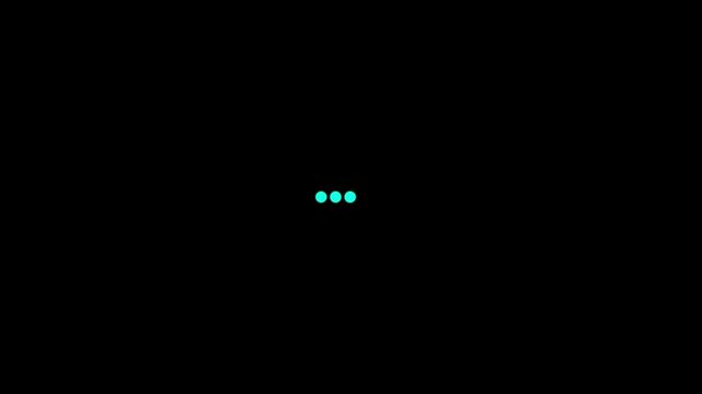 Minimalist loading animation with cyan dots pulsing on black background, indicator progress buffer